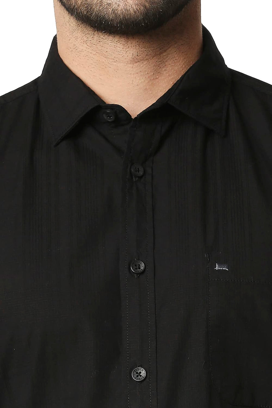 BASICS SLIM FIT ANTHRACITE BLACK DOBBY CHECKS SHIRT