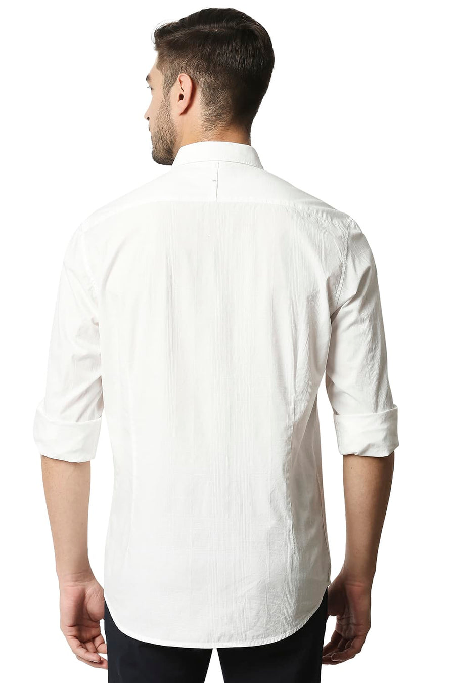 BASICS SLIM FIT CLOUD DANCER WHITE DOBBY CHECKS SHIRT