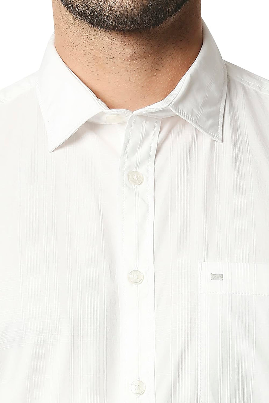 BASICS SLIM FIT CLOUD DANCER WHITE DOBBY CHECKS SHIRT