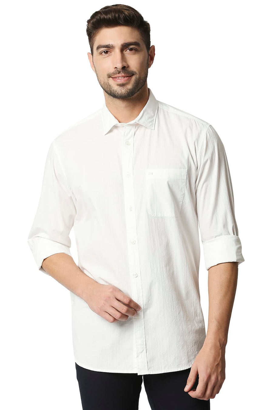 BASICS SLIM FIT CLOUD DANCER WHITE DOBBY CHECKS SHIRT