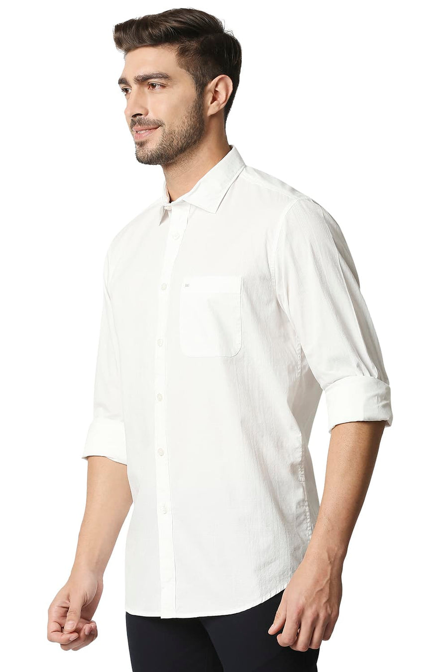 BASICS SLIM FIT CLOUD DANCER WHITE DOBBY CHECKS SHIRT