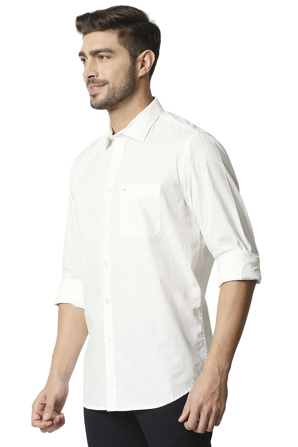 BASICS SLIM FIT DOBBY CHECKS SHIRT