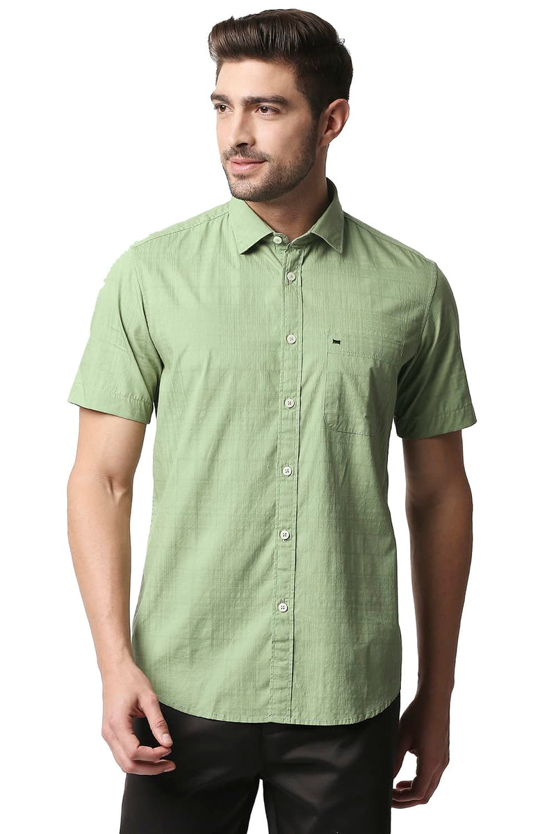 BASICS SLIM FIT DOBBY CHECKS HALFSLEEVES SHIRT