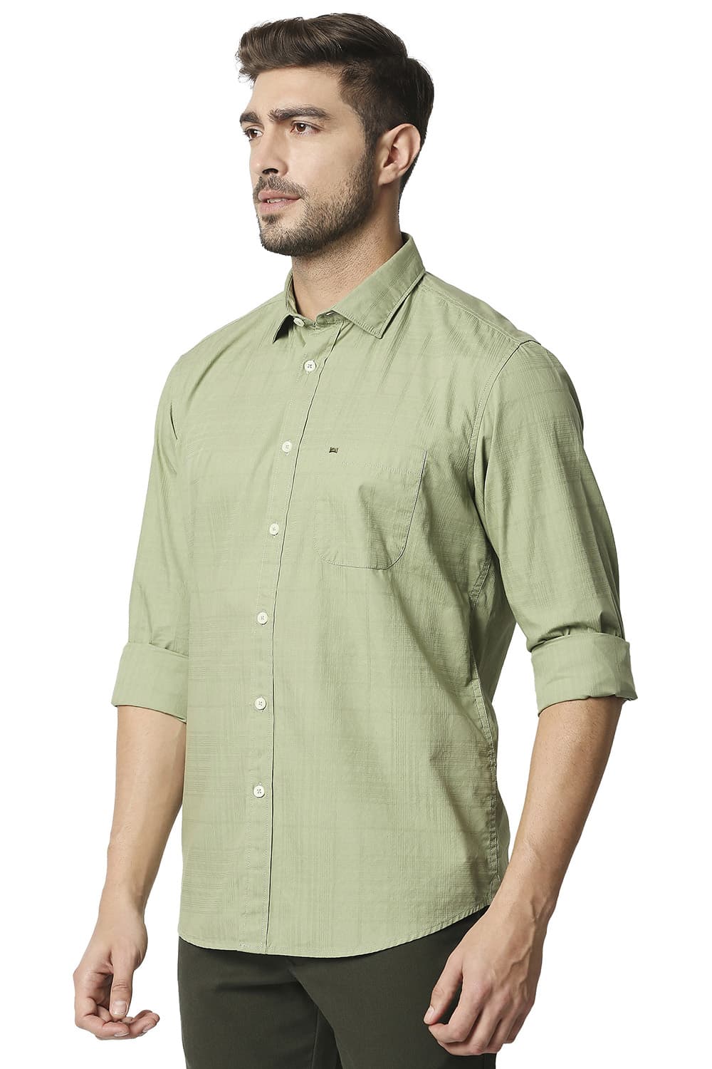 BASICS SLIM FIT DOBBY CHECKS SHIRT