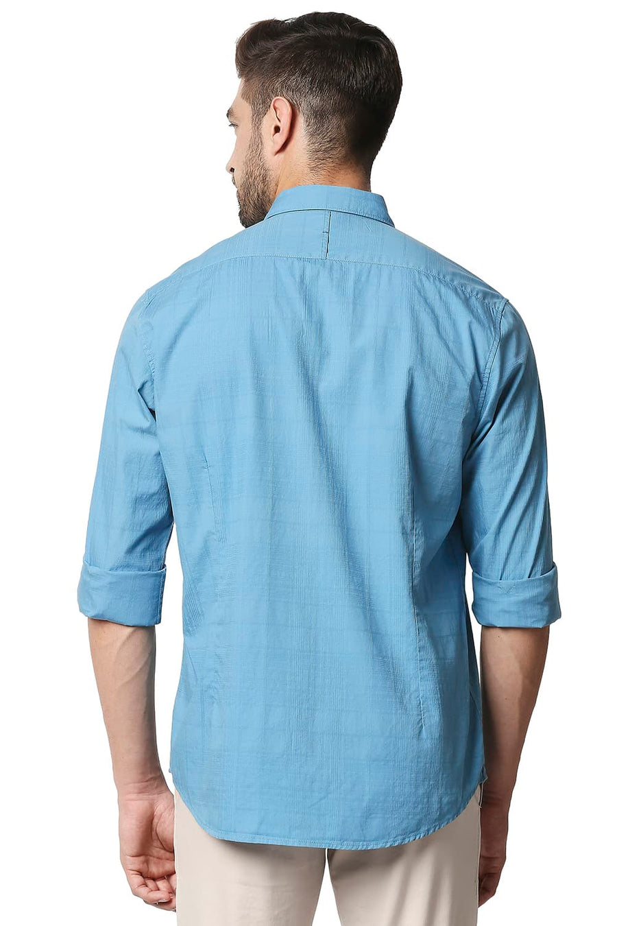 BASICS SLIM FIT ADRIATIC BLUE DOBBY CHECKS SHIRT