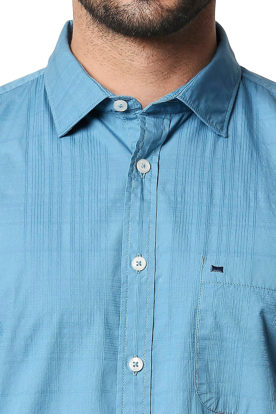 BASICS SLIM FIT ADRIATIC BLUE DOBBY CHECKS SHIRT