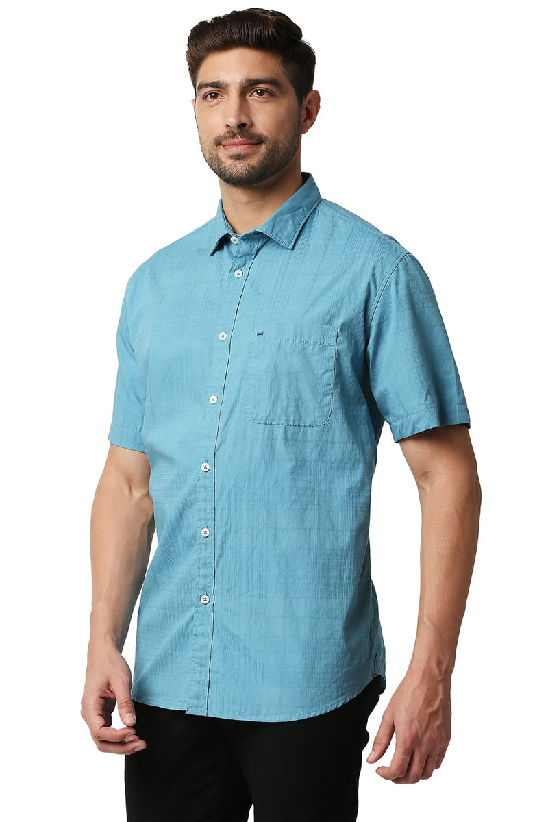 BASICS SLIM FIT DOBBY CHECKS HALFSLEEVES SHIRT