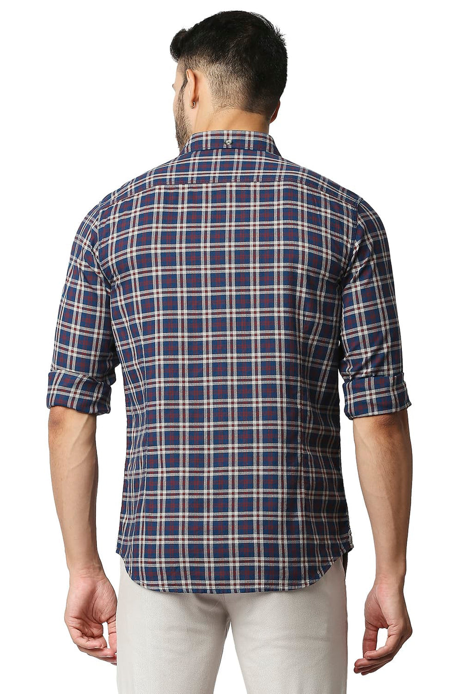 BASICS SLIM FIT PORT BROWN MELANGE CHECKS SHIRT