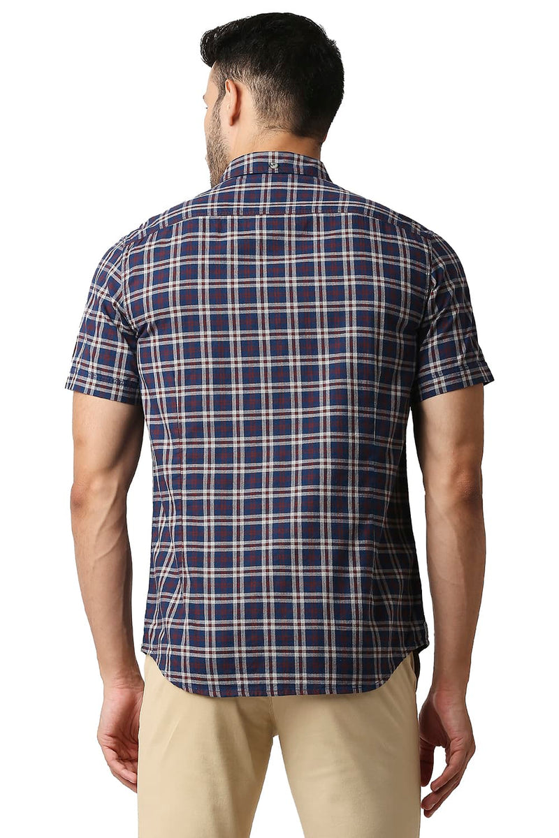 BASICS SLIM FIT MELANGE CHECKS HALFSLEEVES SHIRT