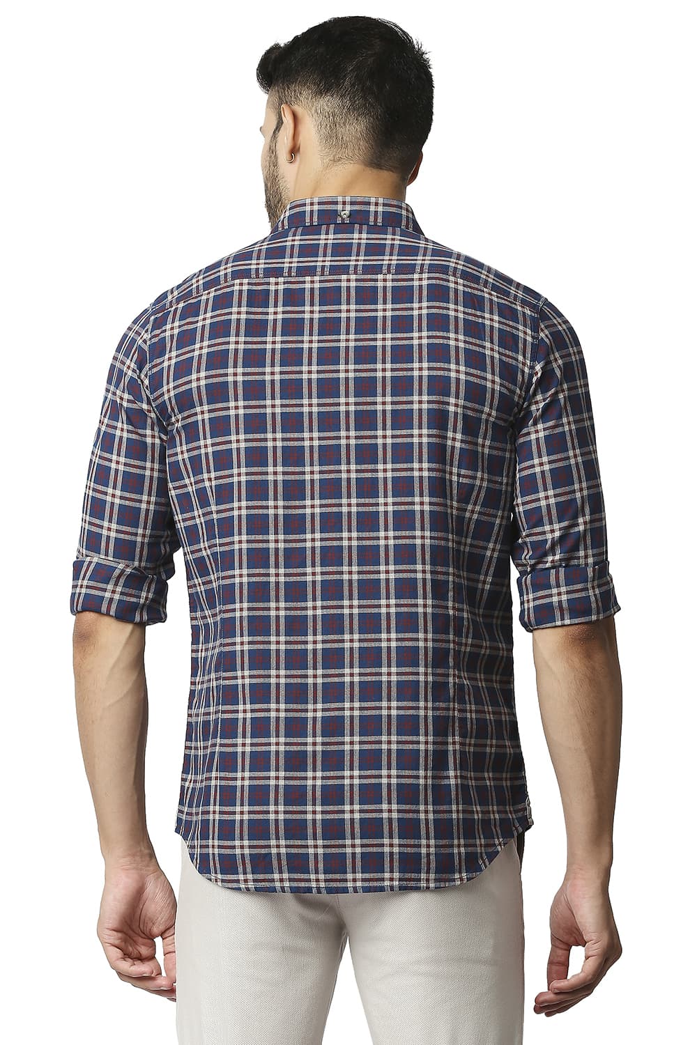 BASICS SLIM FIT MELANGE CHECKS SHIRT