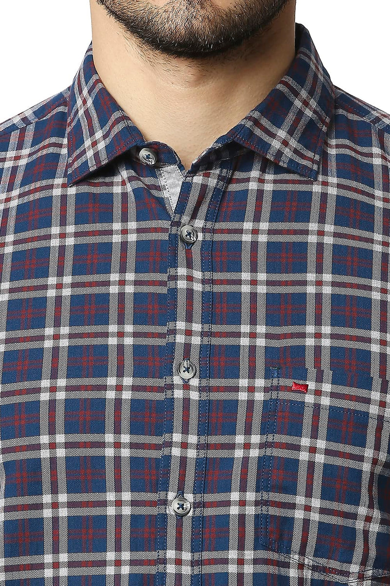 BASICS SLIM FIT MELANGE CHECKS SHIRT