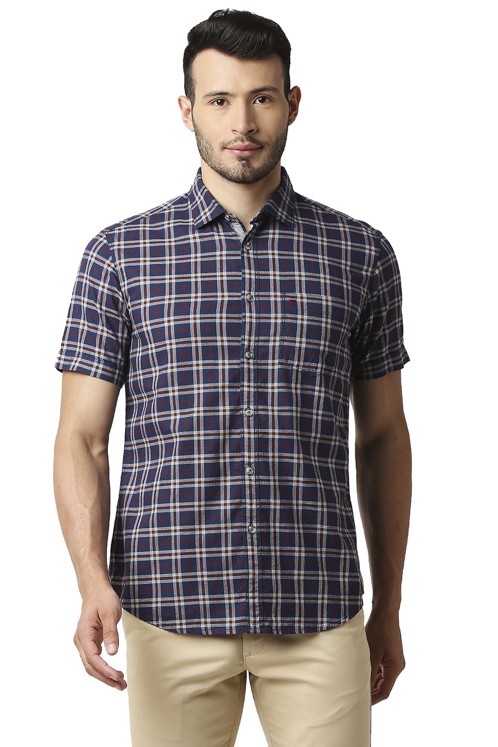 BASICS SLIM FIT MELANGE CHECKS SHIRT