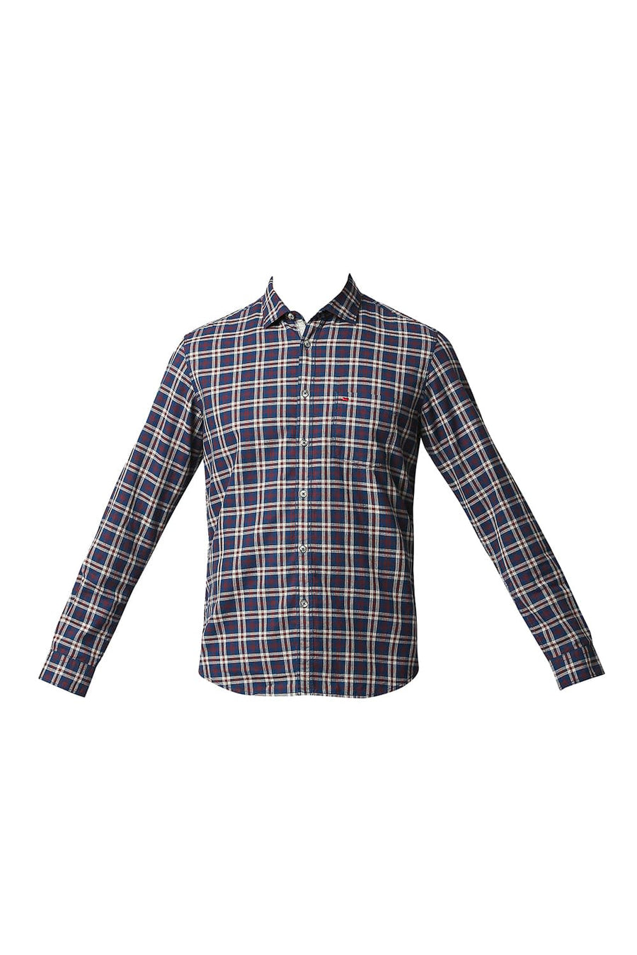 BASICS SLIM FIT PORT BROWN MELANGE CHECKS SHIRT