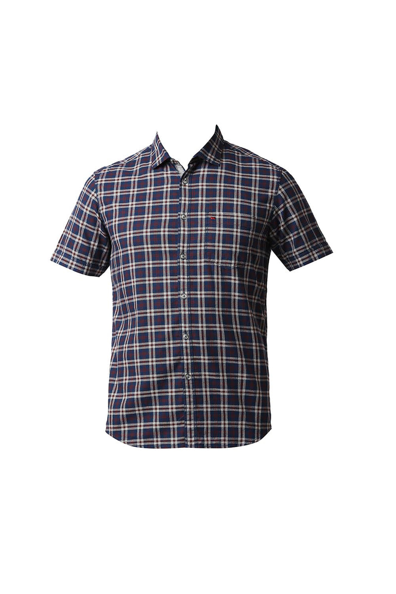 BASICS SLIM FIT MELANGE CHECKS HALFSLEEVES SHIRT