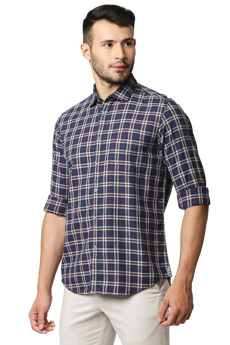 BASICS SLIM FIT PORT BROWN MELANGE CHECKS SHIRT