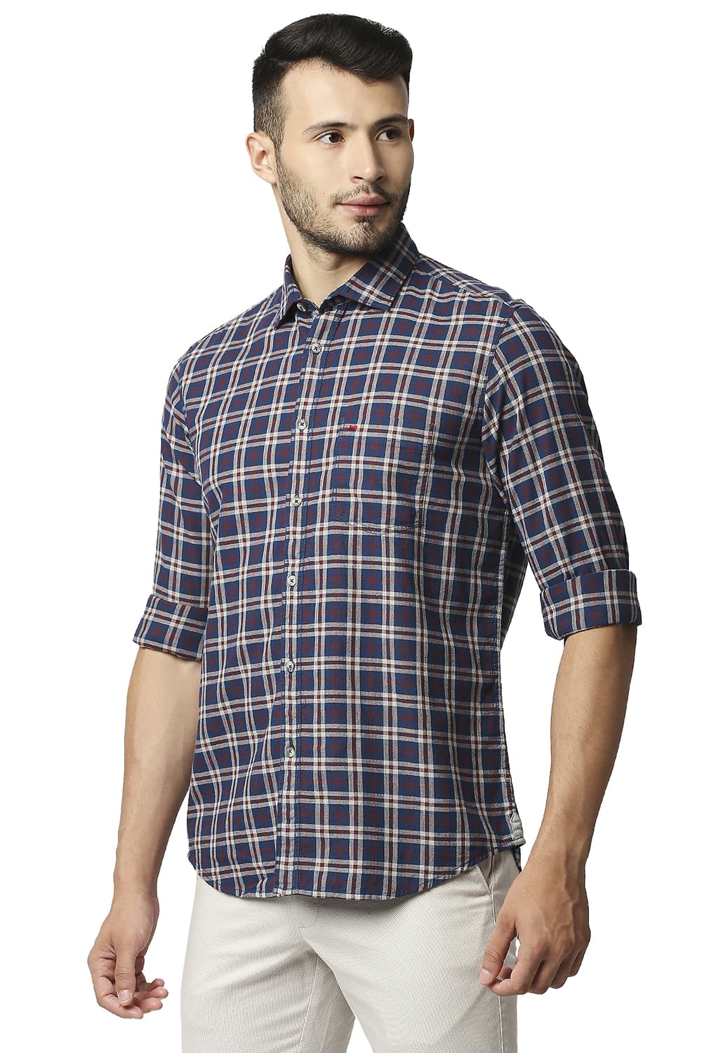 BASICS SLIM FIT MELANGE CHECKS SHIRT