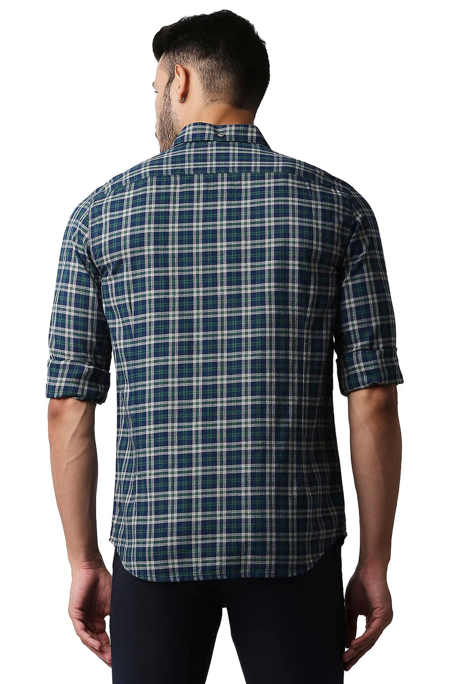 BASICS SLIM FIT JUNIPER GREEN MELANGE CHECKS SHIRT