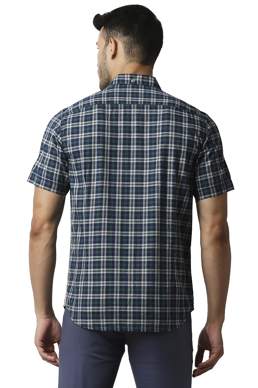 BASICS SLIM FIT MELANGE CHECKS HALFSLEEVES SHIRT