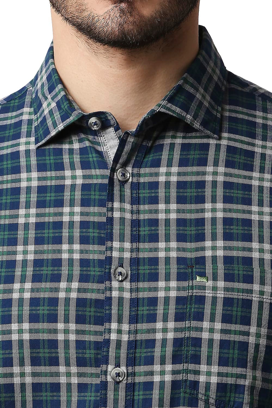 BASICS SLIM FIT JUNIPER GREEN MELANGE CHECKS SHIRT