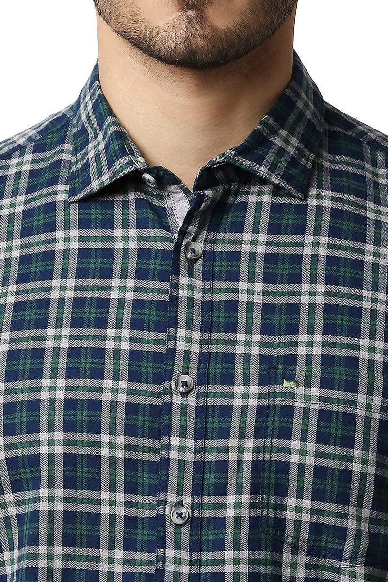 BASICS SLIM FIT MELANGE CHECKS HALFSLEEVES SHIRT