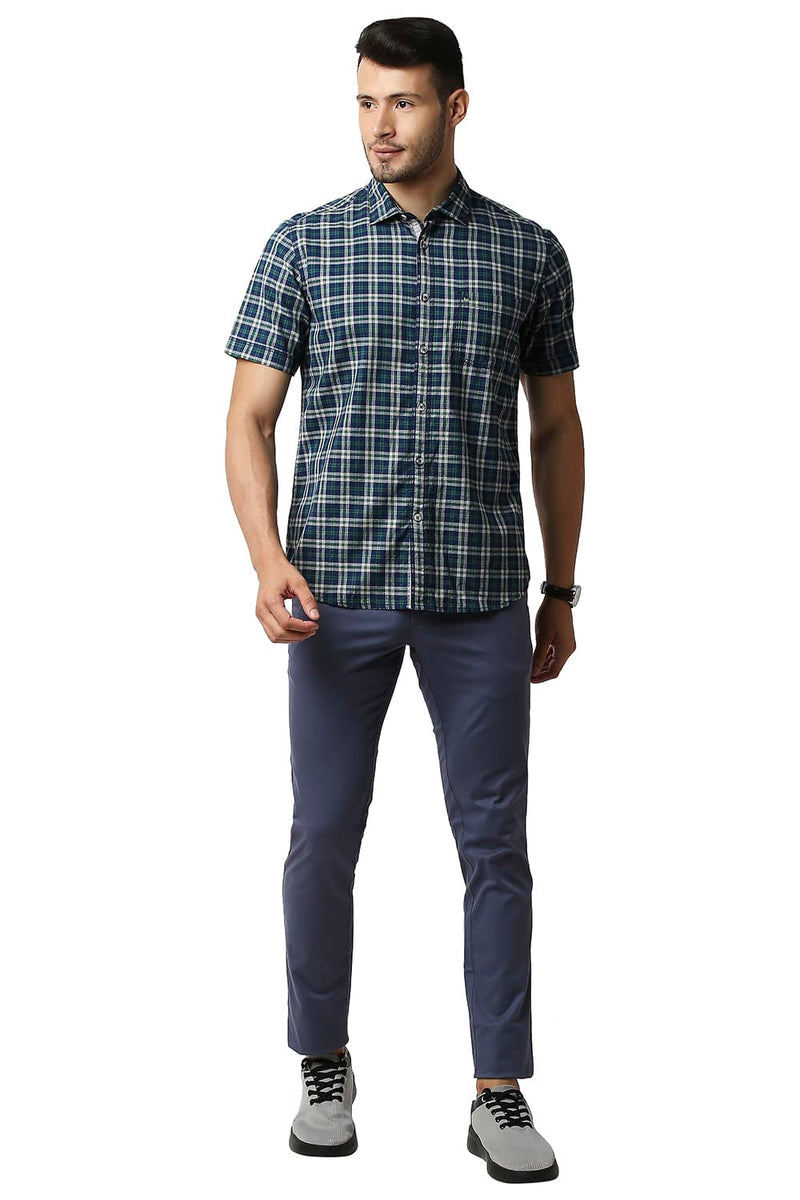 BASICS SLIM FIT MELANGE CHECKS HALFSLEEVES SHIRT