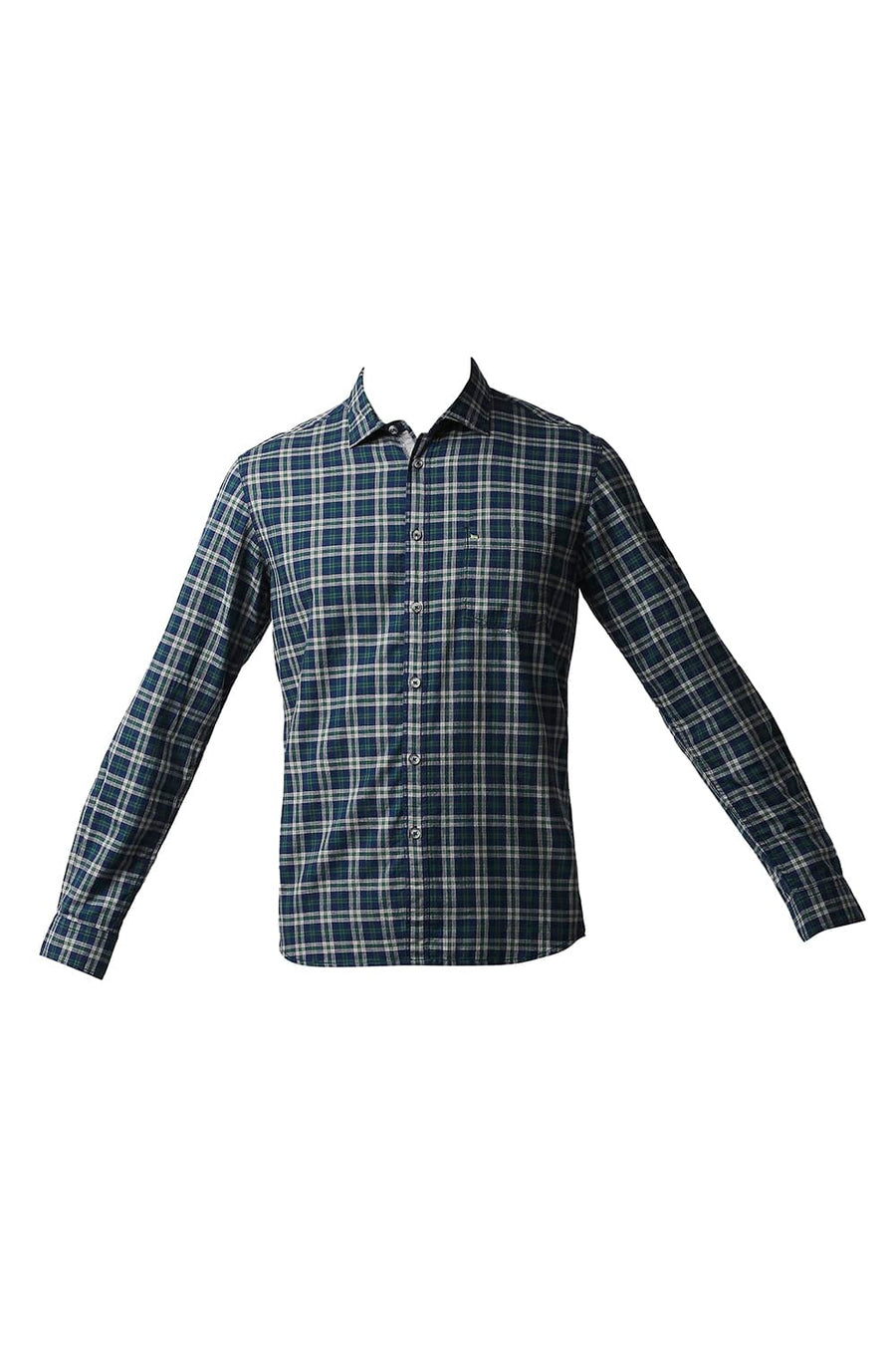BASICS SLIM FIT JUNIPER GREEN MELANGE CHECKS SHIRT
