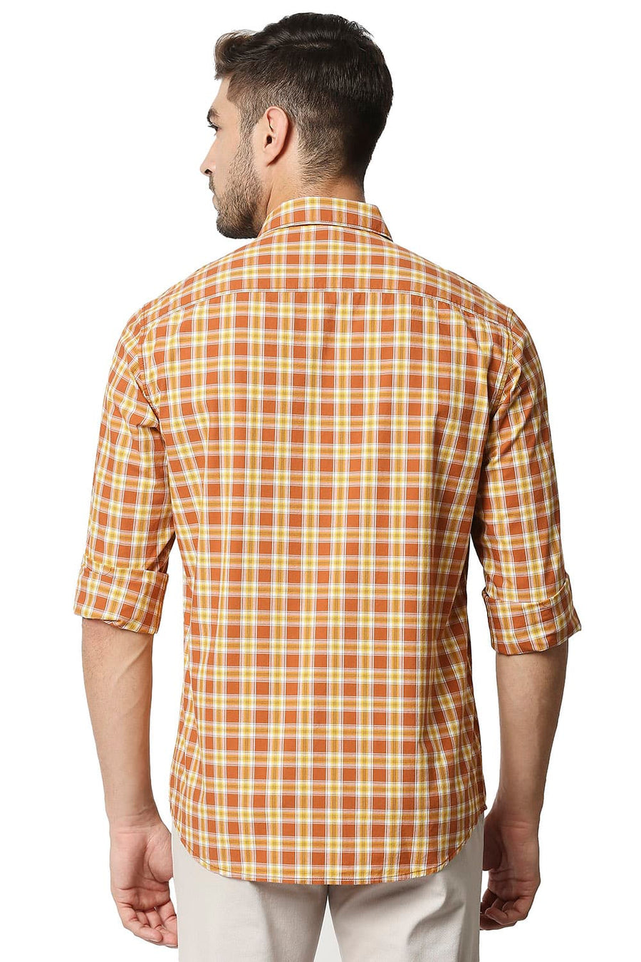 BASICS SLIM FIT SIERRA ORANGE CHECKS SHIRT