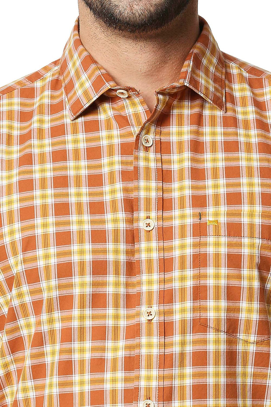 BASICS SLIM FIT SIERRA ORANGE CHECKS SHIRT