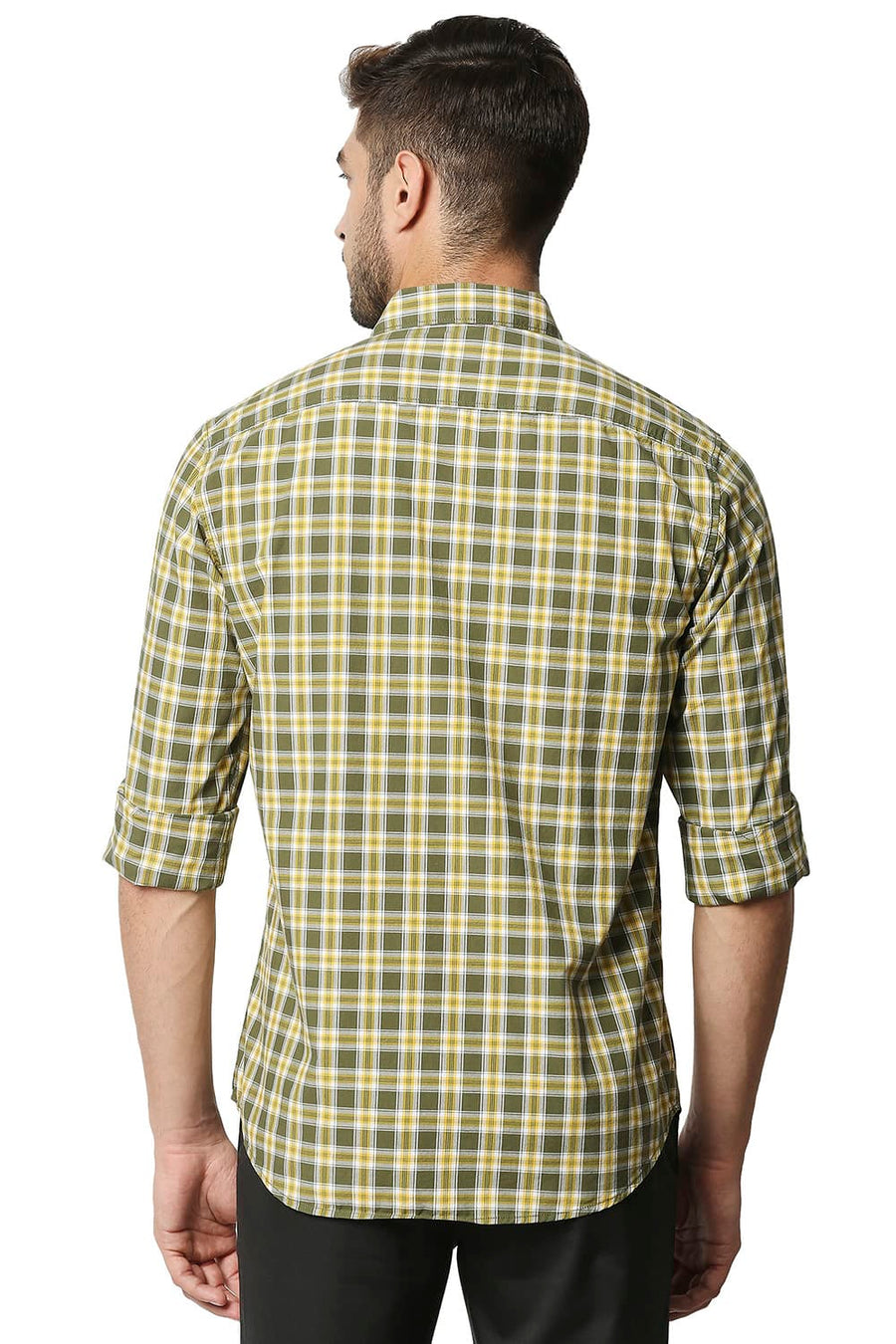 BASICS SLIM FIT CYPRESS GREEN CHECKS SHIRT