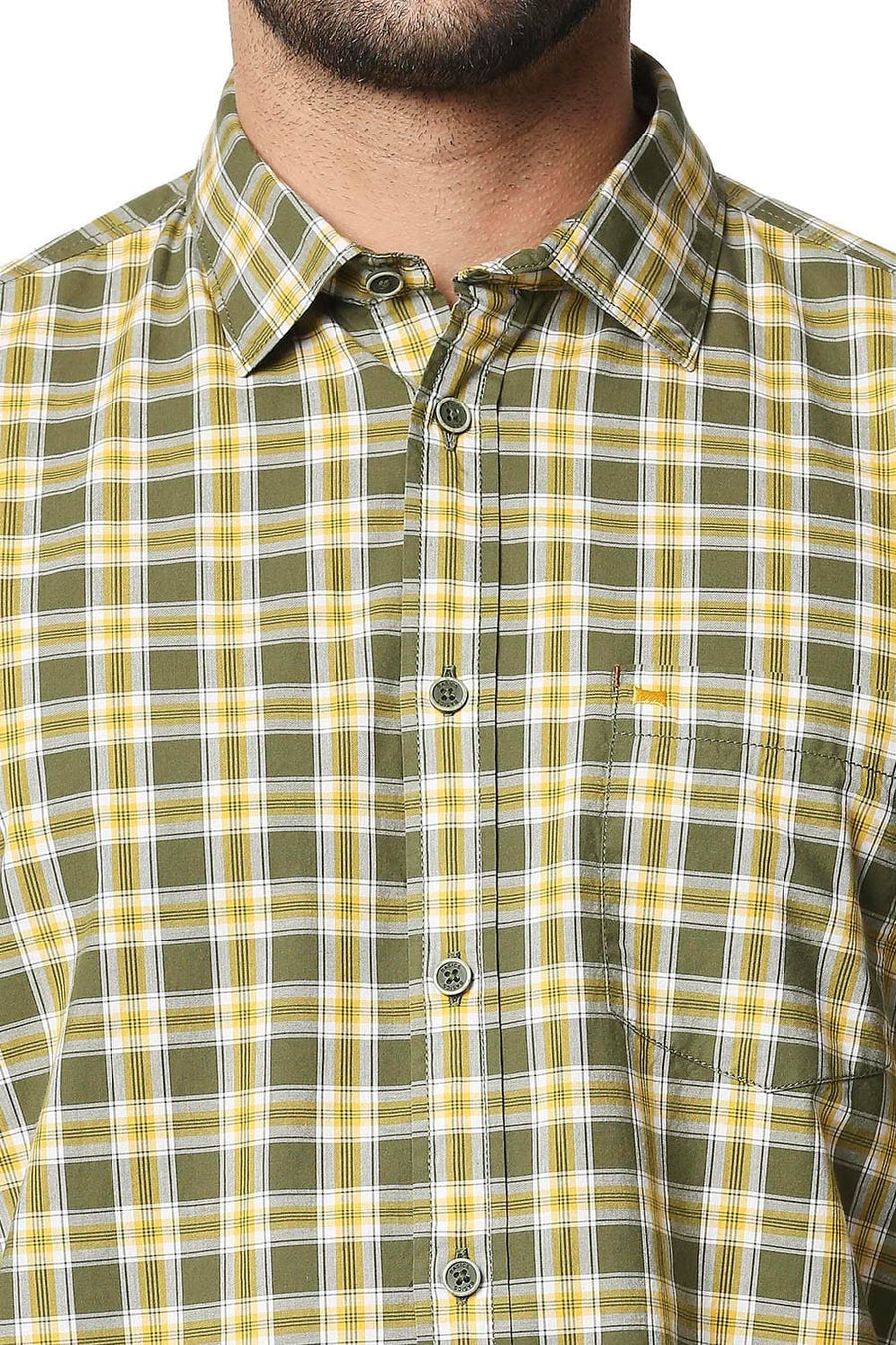 BASICS SLIM FIT CYPRESS GREEN CHECKS SHIRT