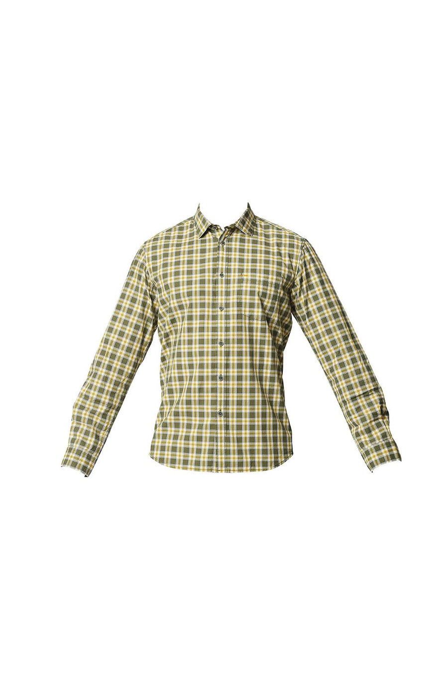 BASICS SLIM FIT CYPRESS GREEN CHECKS SHIRT