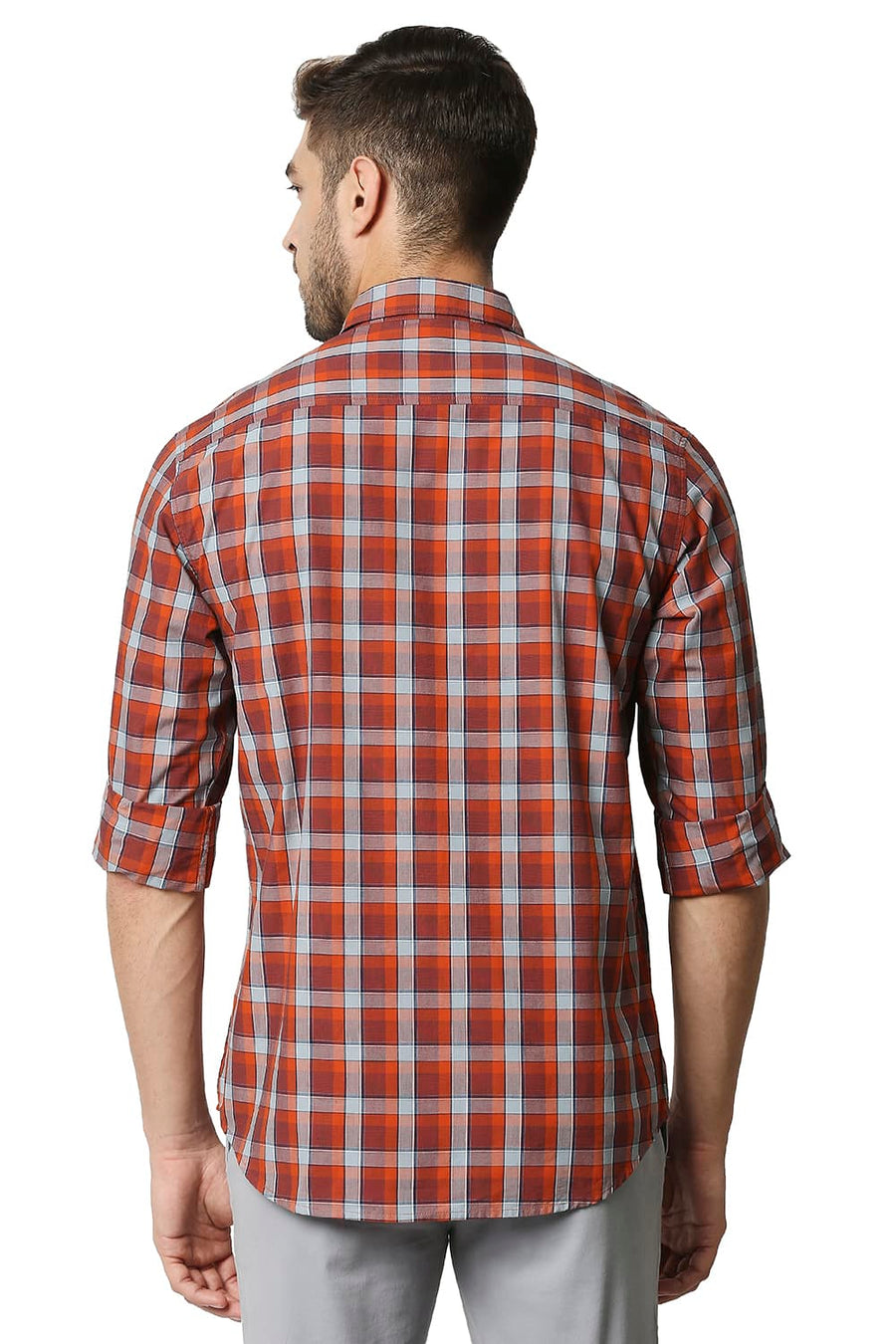 BASICS SLIM FIT KOI ORANGE CHECKS SHIRT
