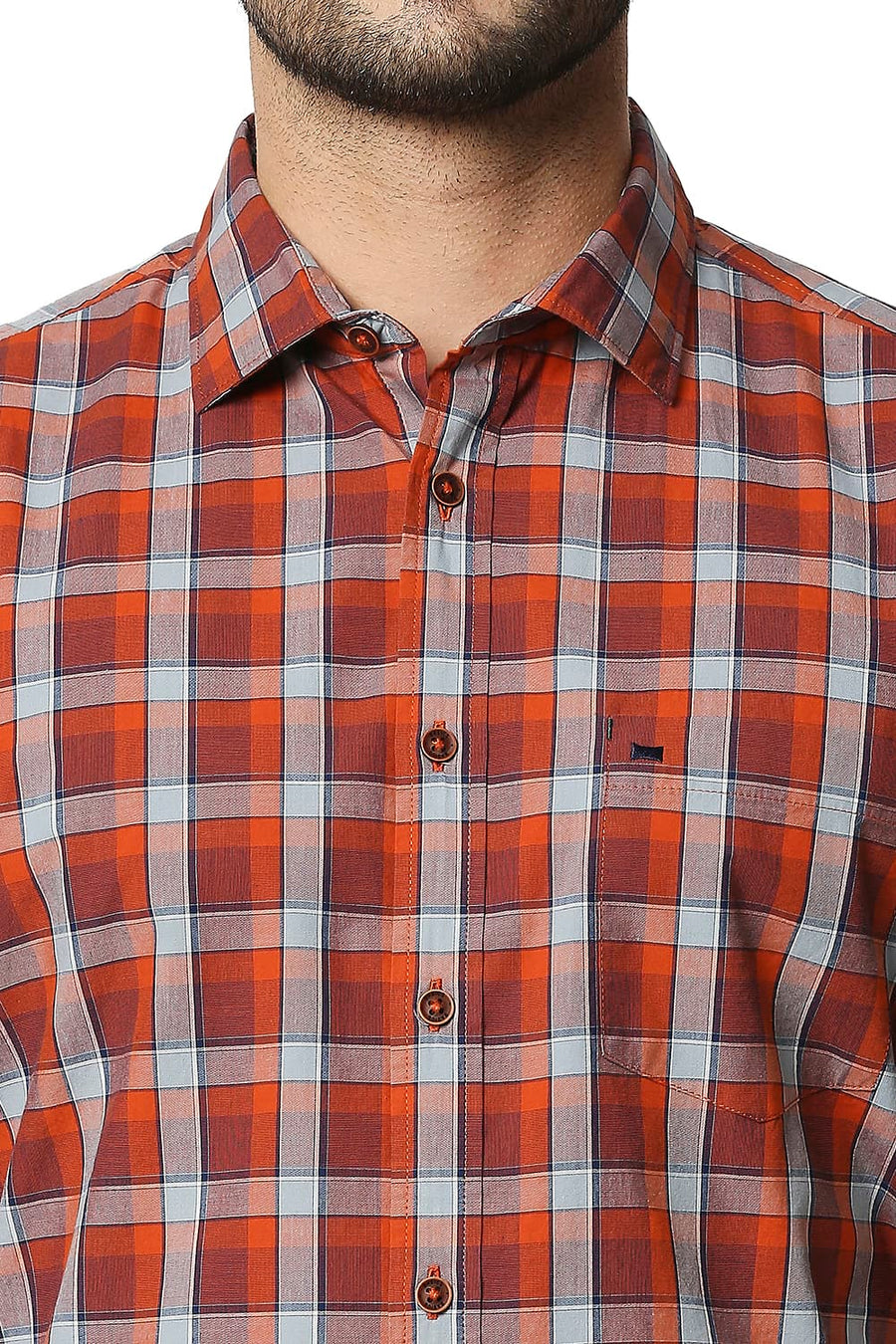 BASICS SLIM FIT KOI ORANGE CHECKS SHIRT