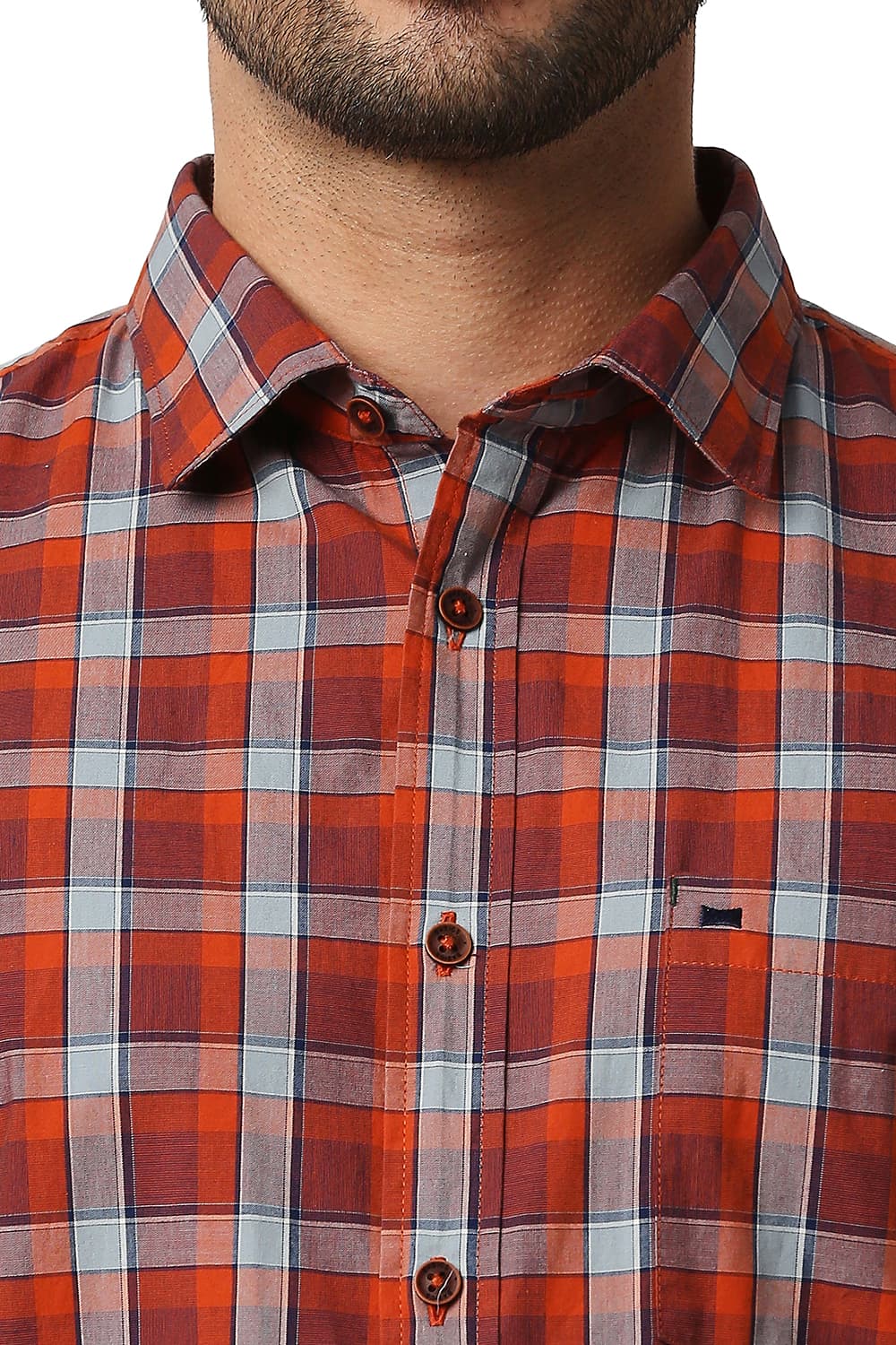 BASICS SLIM FIT CHECKS HALFSLEEVES SHIRT