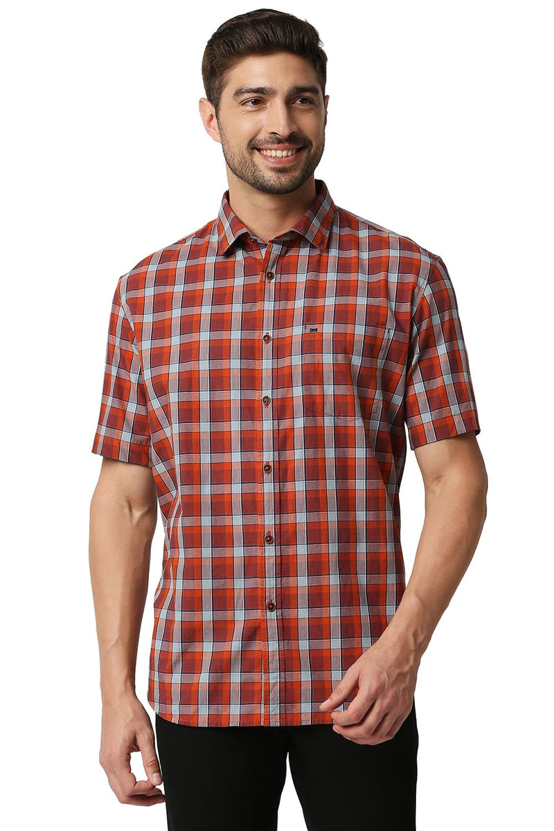 BASICS SLIM FIT CHECKS HALFSLEEVES SHIRT