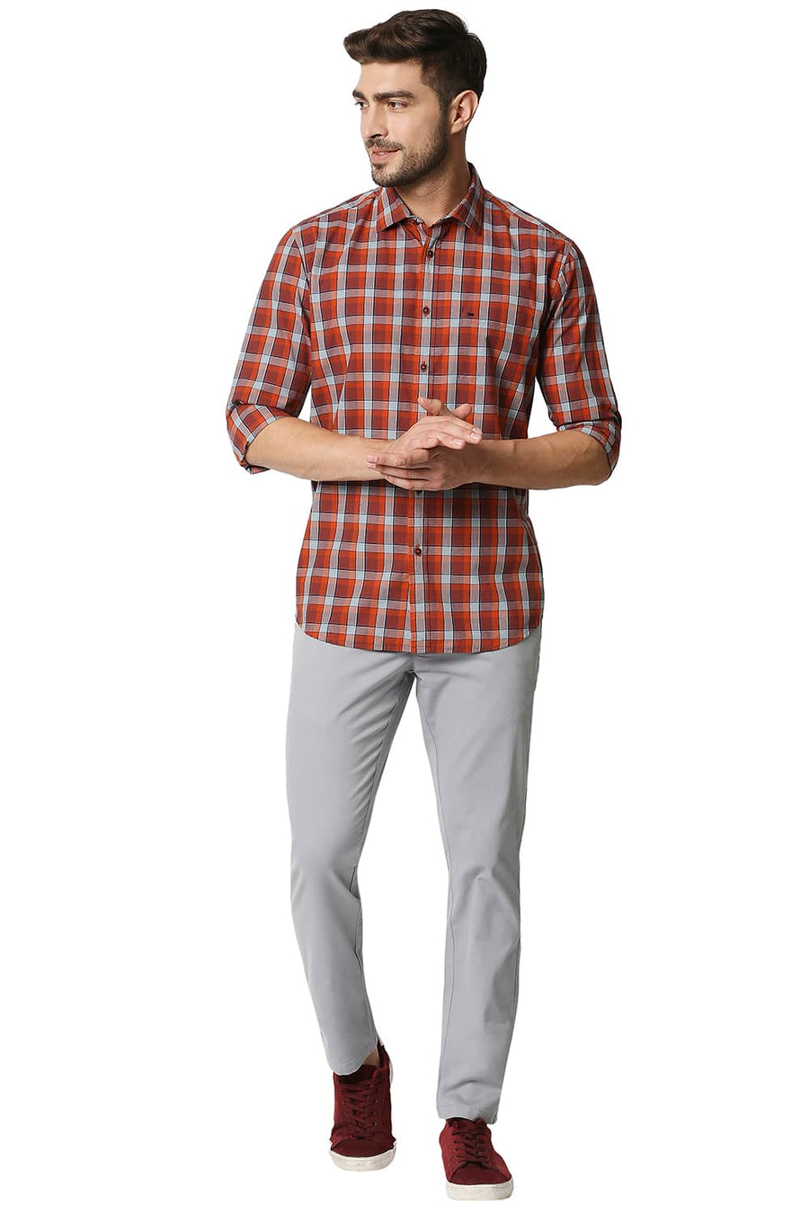 BASICS SLIM FIT KOI ORANGE CHECKS SHIRT