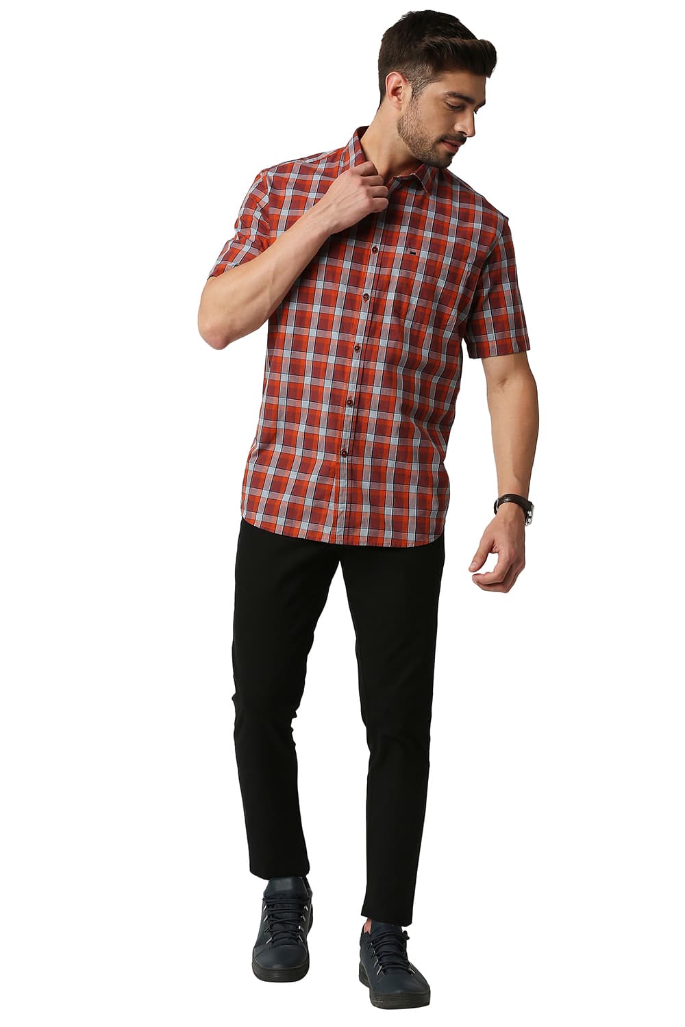 BASICS SLIM FIT CHECKS HALFSLEEVES SHIRT