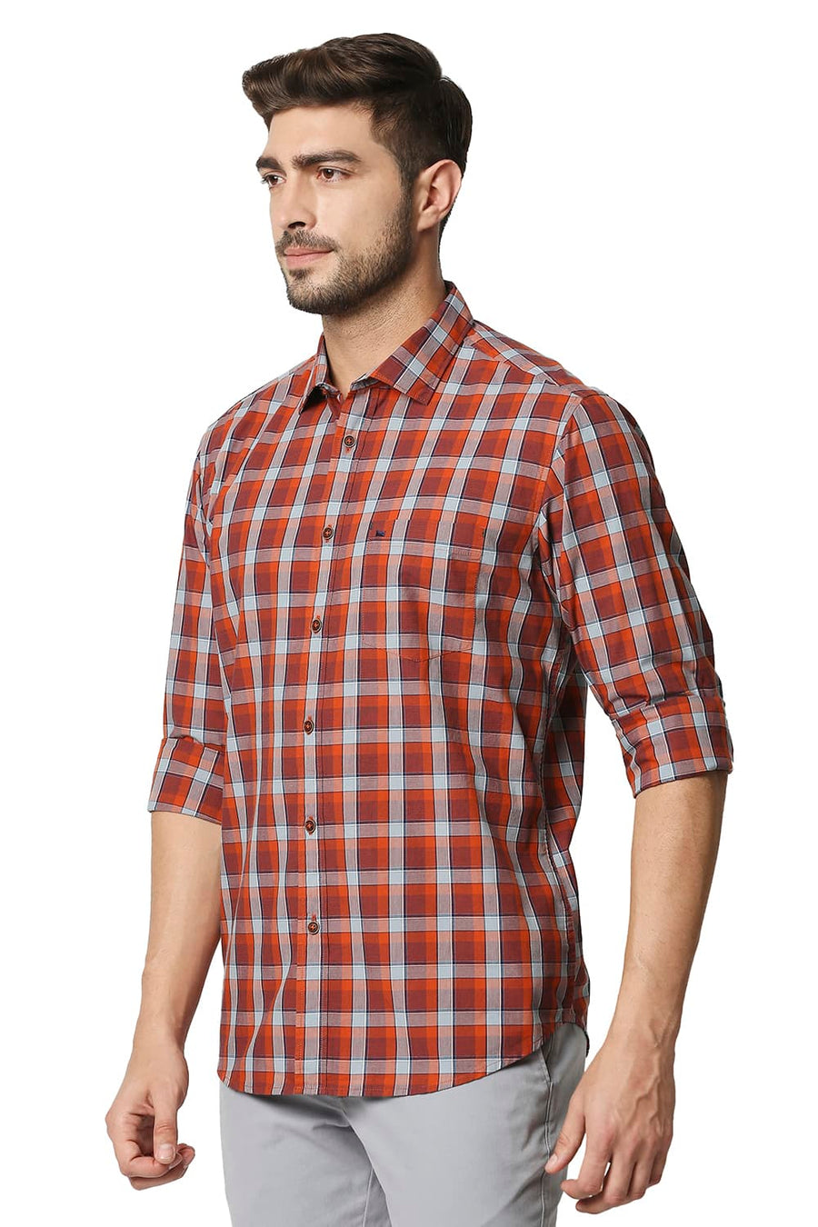 BASICS SLIM FIT KOI ORANGE CHECKS SHIRT