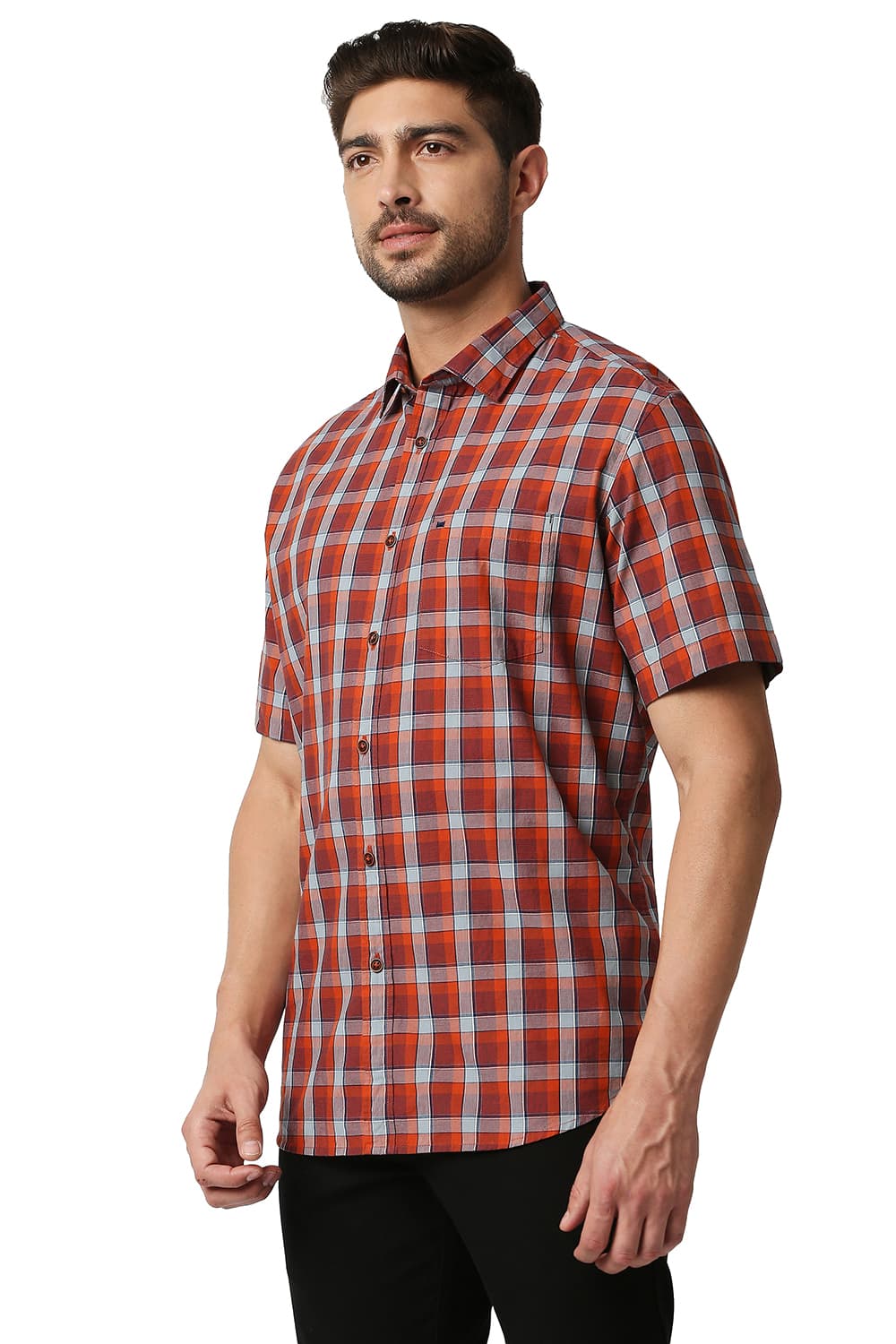 BASICS SLIM FIT CHECKS HALFSLEEVES SHIRT