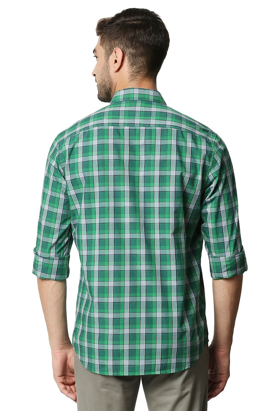 BASICS SLIM FIT KELLY GREEN CHECKS SHIRT