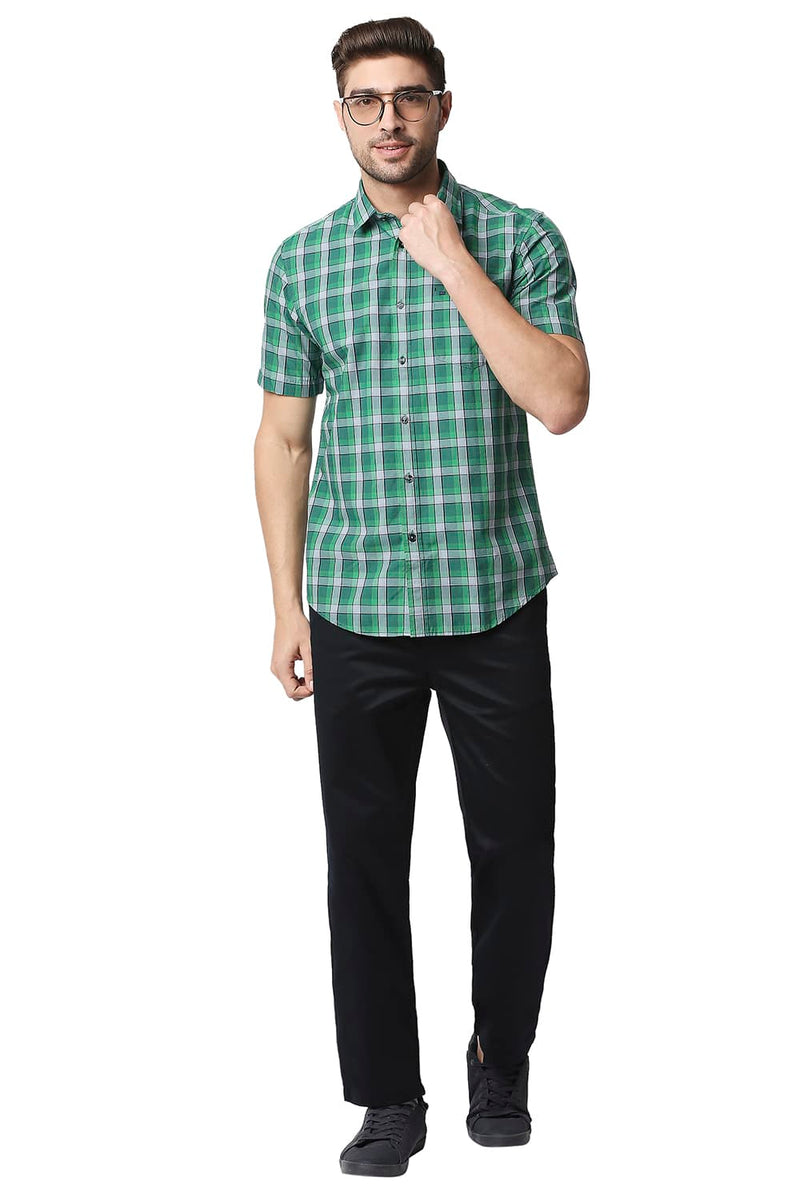 BASICS SLIM FIT CHECKS HALFSLEEVES SHIRT