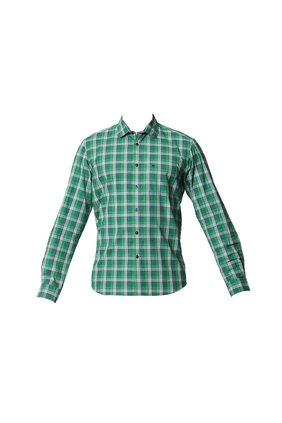 BASICS SLIM FIT KELLY GREEN CHECKS SHIRT