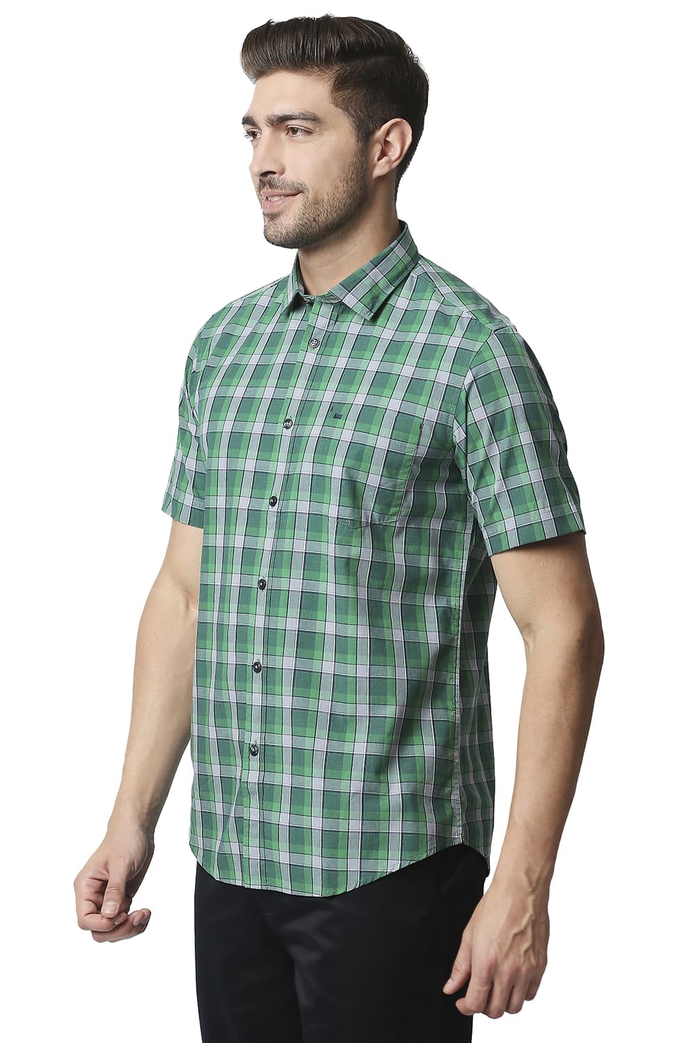 BASICS SLIM FIT CHECKS HALFSLEEVES SHIRT