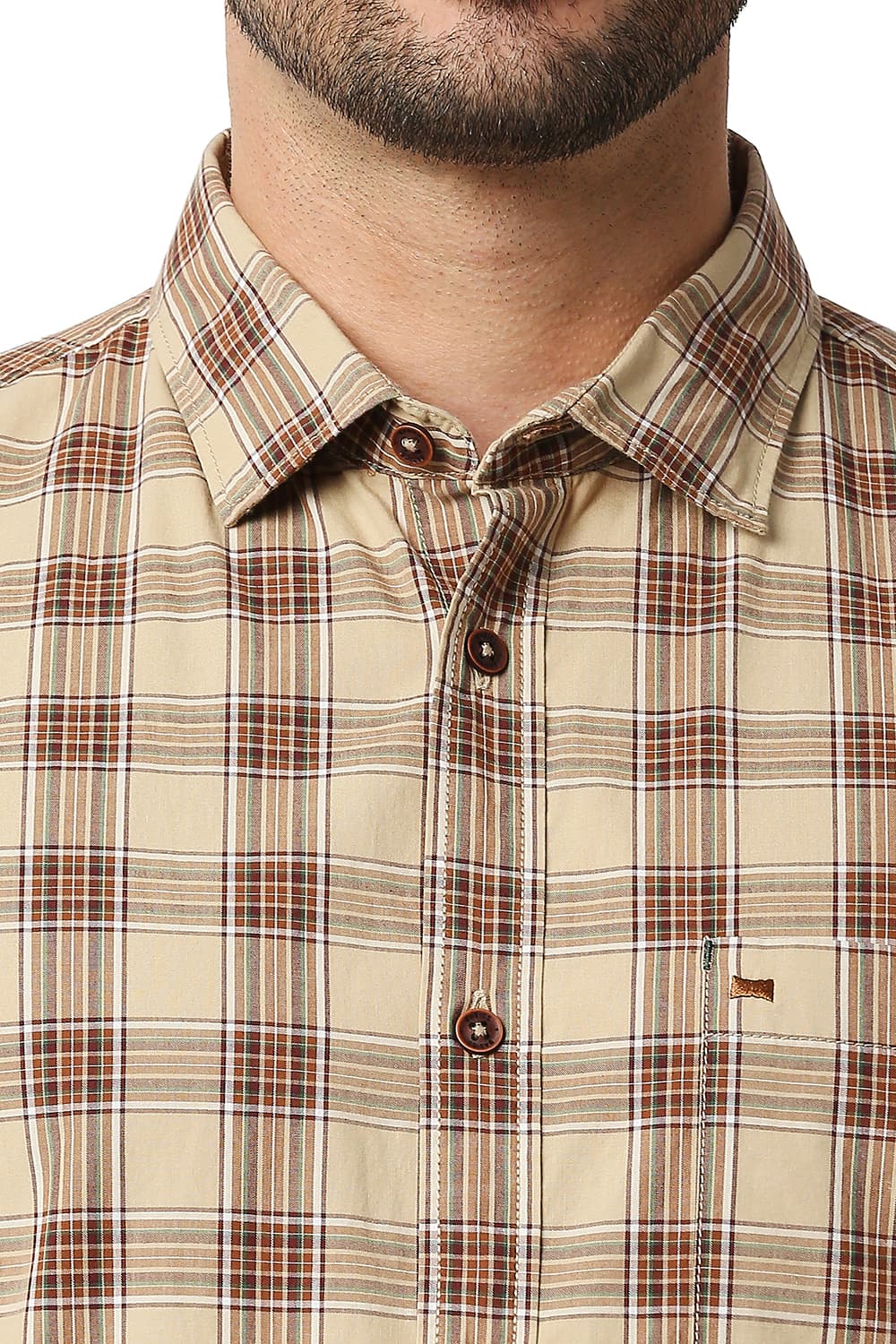 BASICS SLIM FIT CHECKS HALFSLEEVES SHIRT