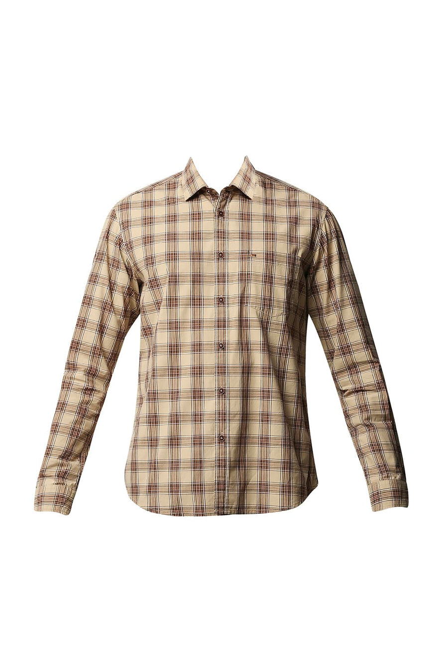 BASICS SLIM FIT PEBBLE BROWN CHECKS SHIRT