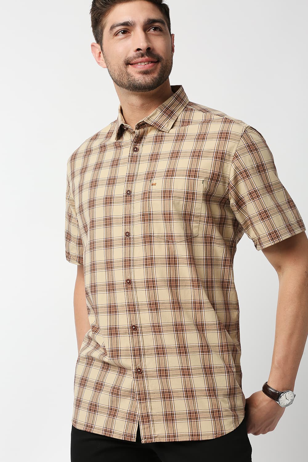 Slim Fit Checks Halfsleeves Shirt