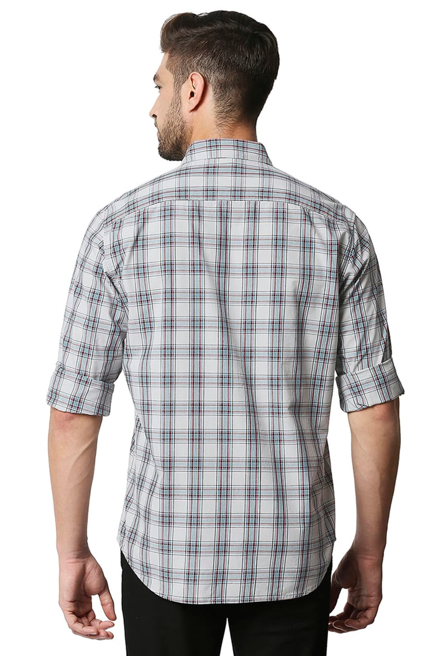 BASICS SLIM FIT HARBOR MIST GREY CHECKS SHIRT