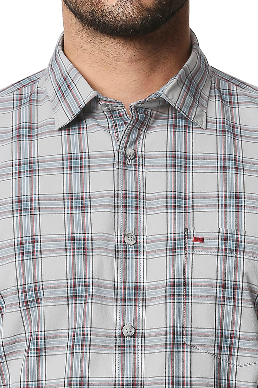 BASICS SLIM FIT HARBOR MIST GREY CHECKS SHIRT