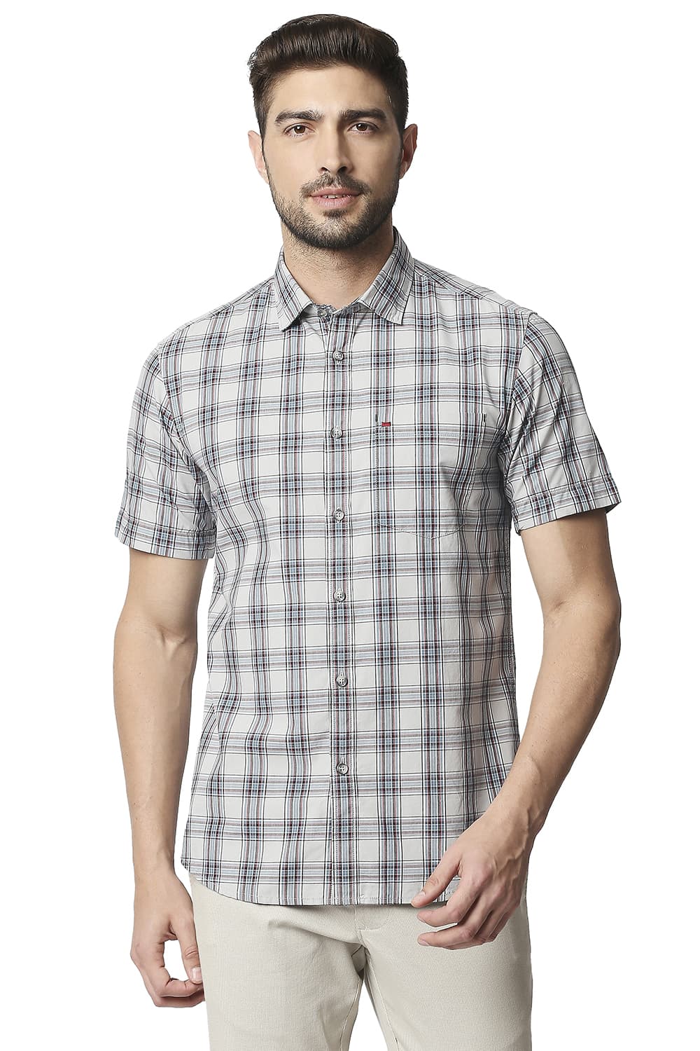 BASICS SLIM FIT CHECKS HALFSLEEVES SHIRT