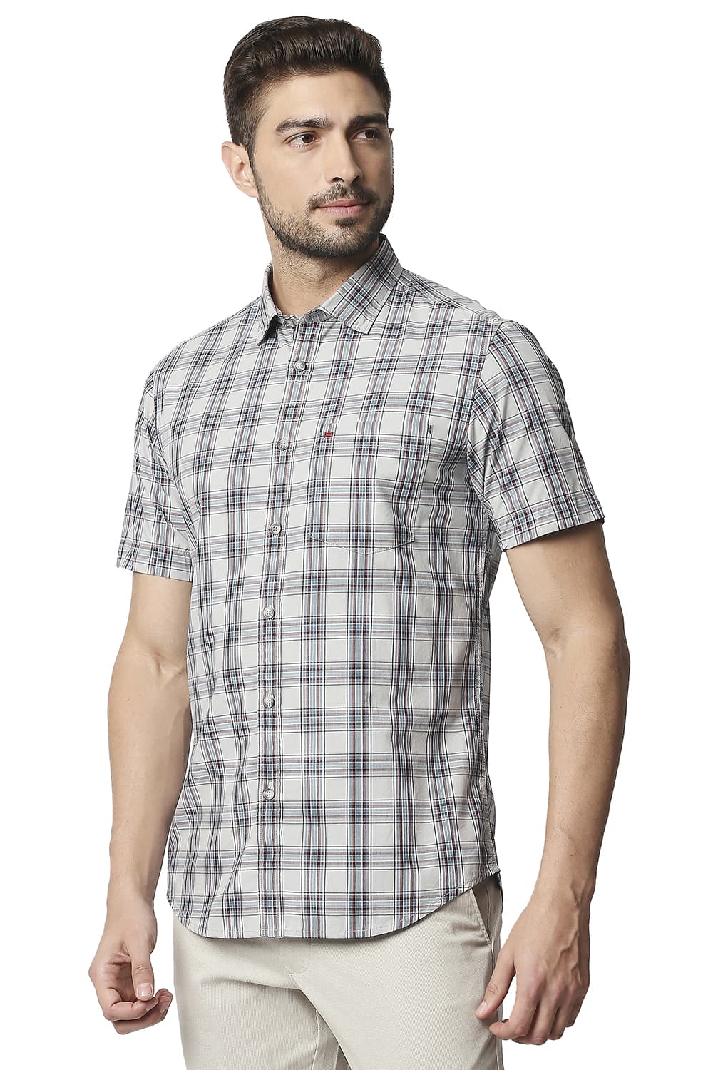 BASICS SLIM FIT CHECKS HALFSLEEVES SHIRT